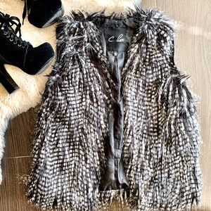 Feathered Black & White Vest